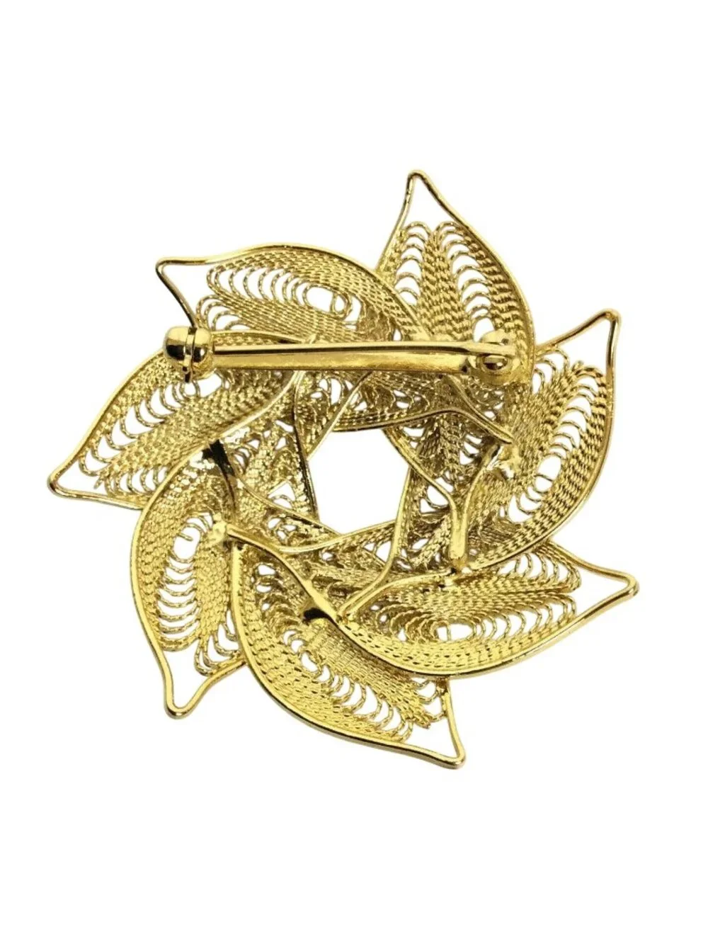 Vintage Goldtone Spun Wire Leaf Wreath Brooch Pin